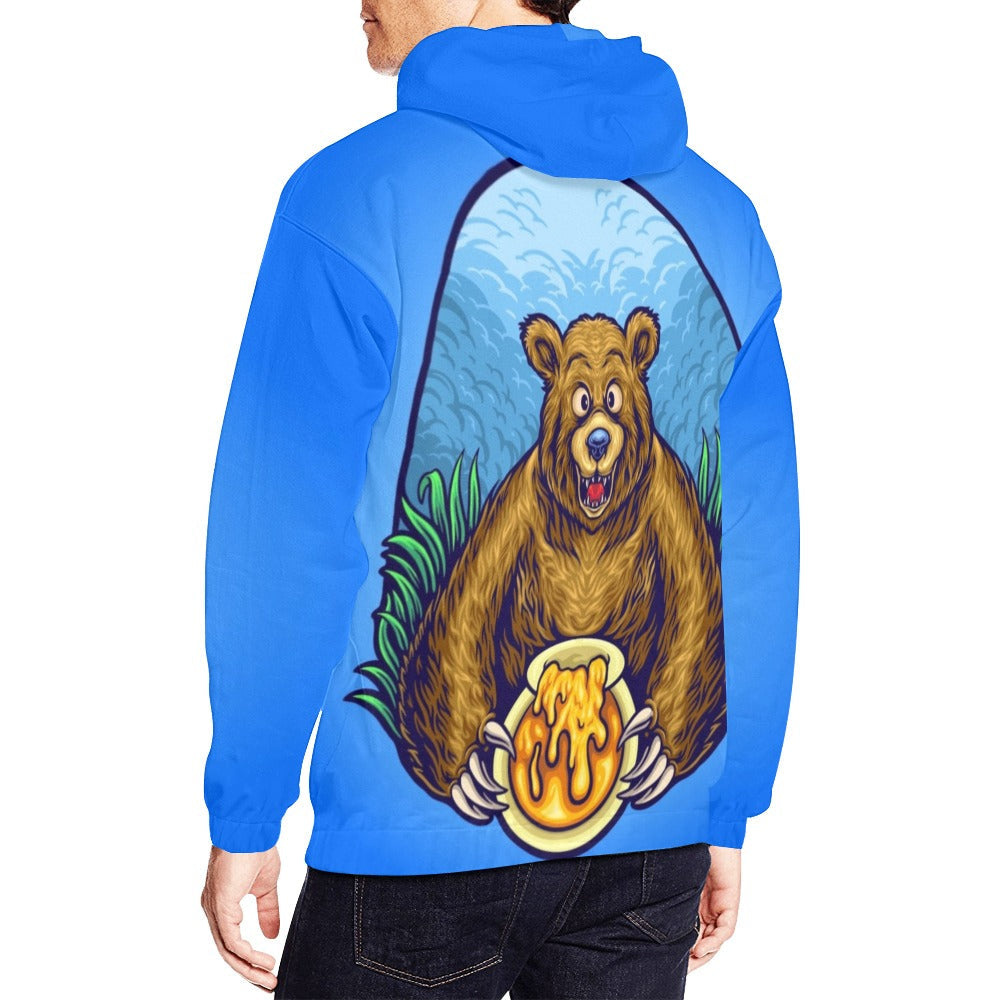 Grizzly Bear With Honey Bee Cartoon All Over Print Hoodie