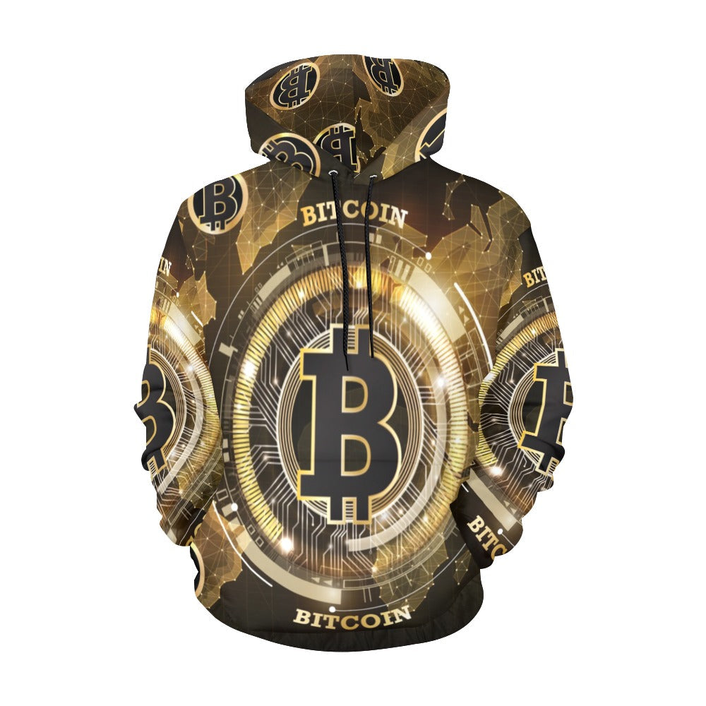 Bitcoin Digital Currency World Map All Over Print Hoodie