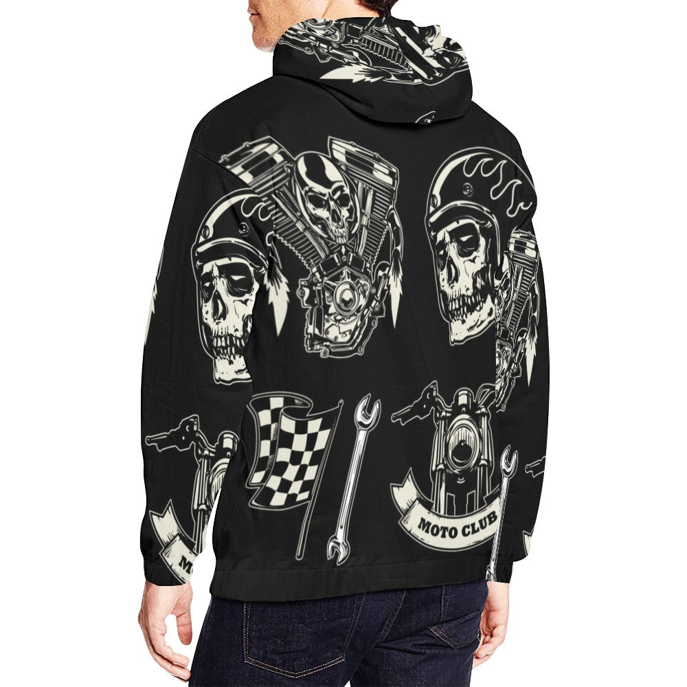 Motorcycle Skull Set Rock Style All Over Print Hoodie