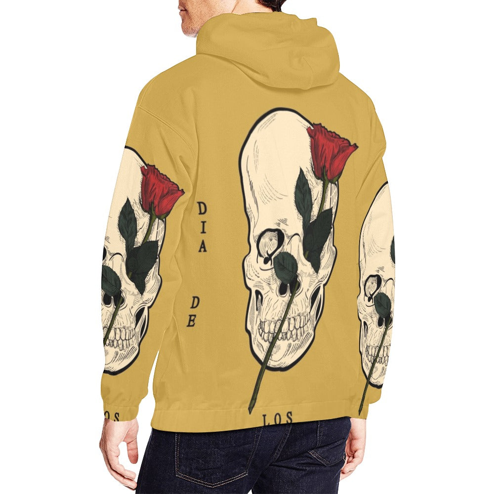 Dia Muertos Skull Rose Engraved Style All Over Print Hoodie