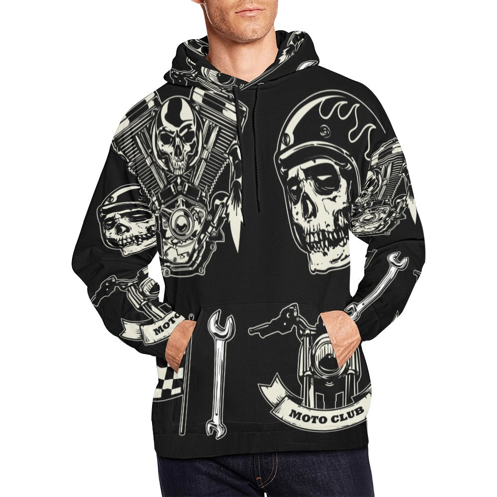 Motorcycle Skull Set Rock Style All Over Print Hoodie