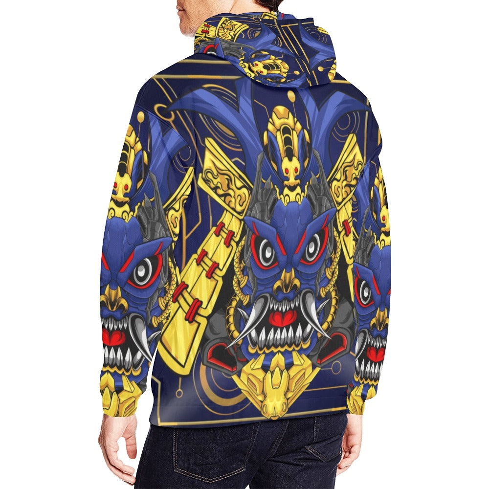 Japanese Samurai Mascot Skull Robot Head All Over Print Hoodie