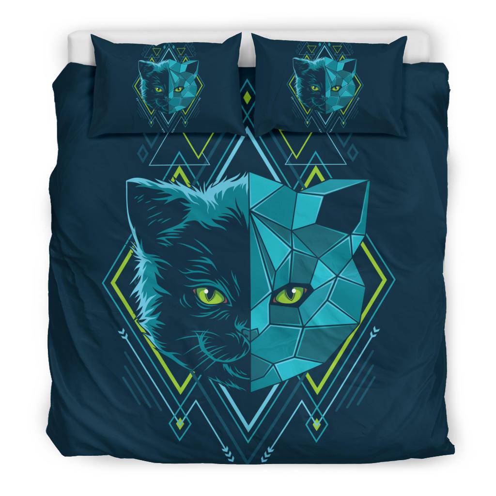 Blue Kitten Head Geometry Bedding Set - Top Content | POD Collection | Free Shipping