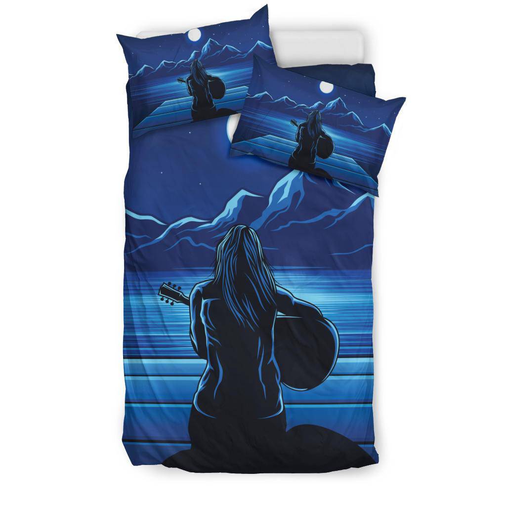 Guitarist Woman in the Moonlight, Mountain view, Sea Bedding Set - Top Content | POD Collection | Free Shipping