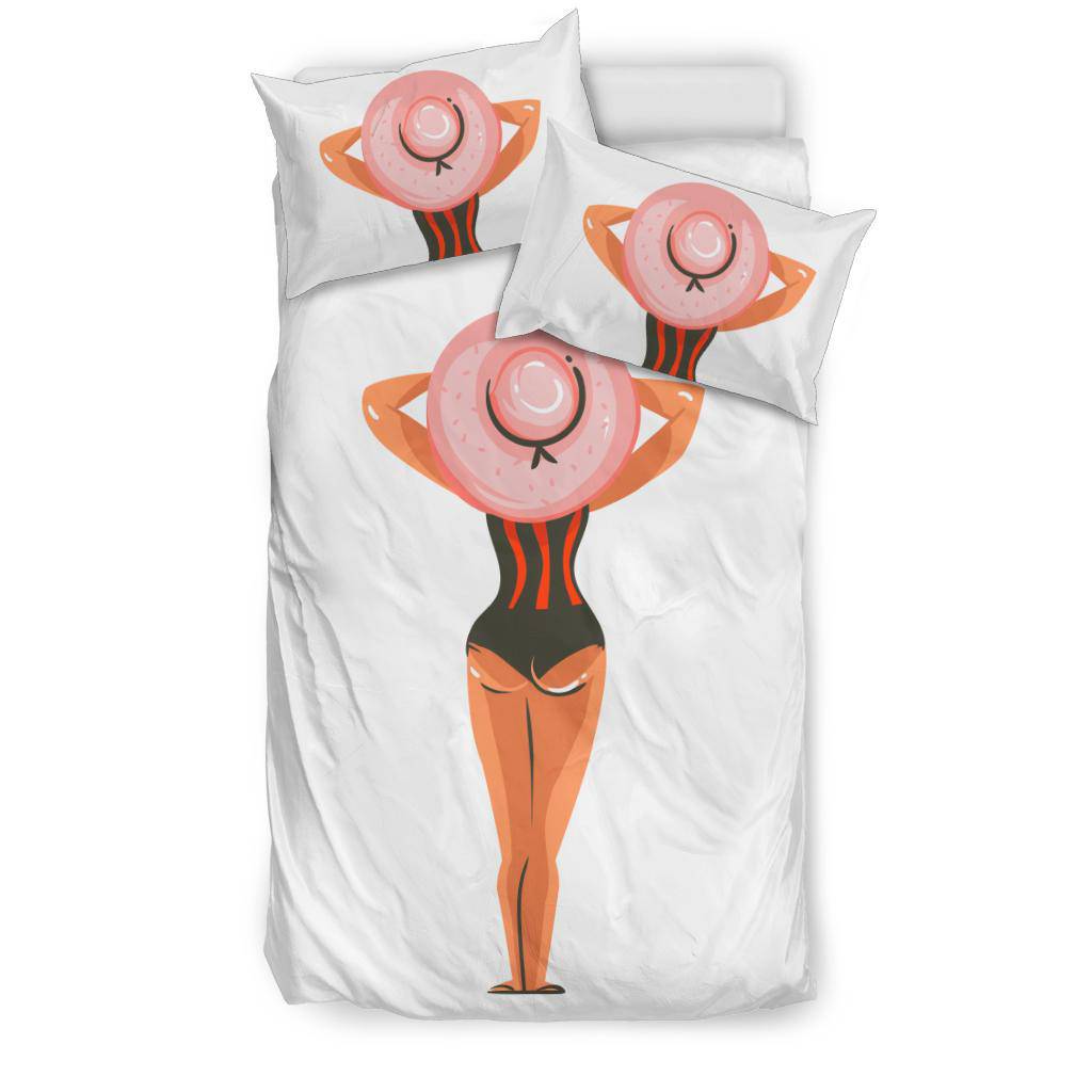 Hand Drawn Cartoon Summer Beach Girl with Hat Bedding Set - Top Content | POD Collection | Free Shipping