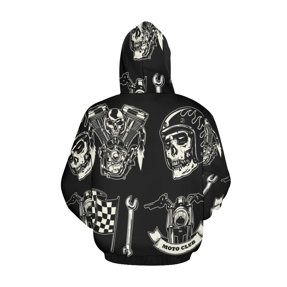 Motorcycle Skull Set Rock Style All Over Print Hoodie