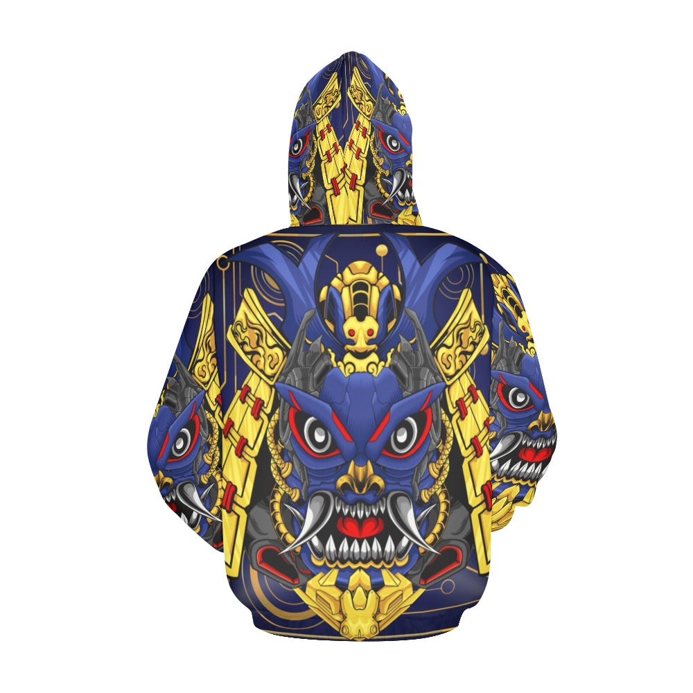 Japanese Samurai Mascot Skull Robot Head All Over Print Hoodie