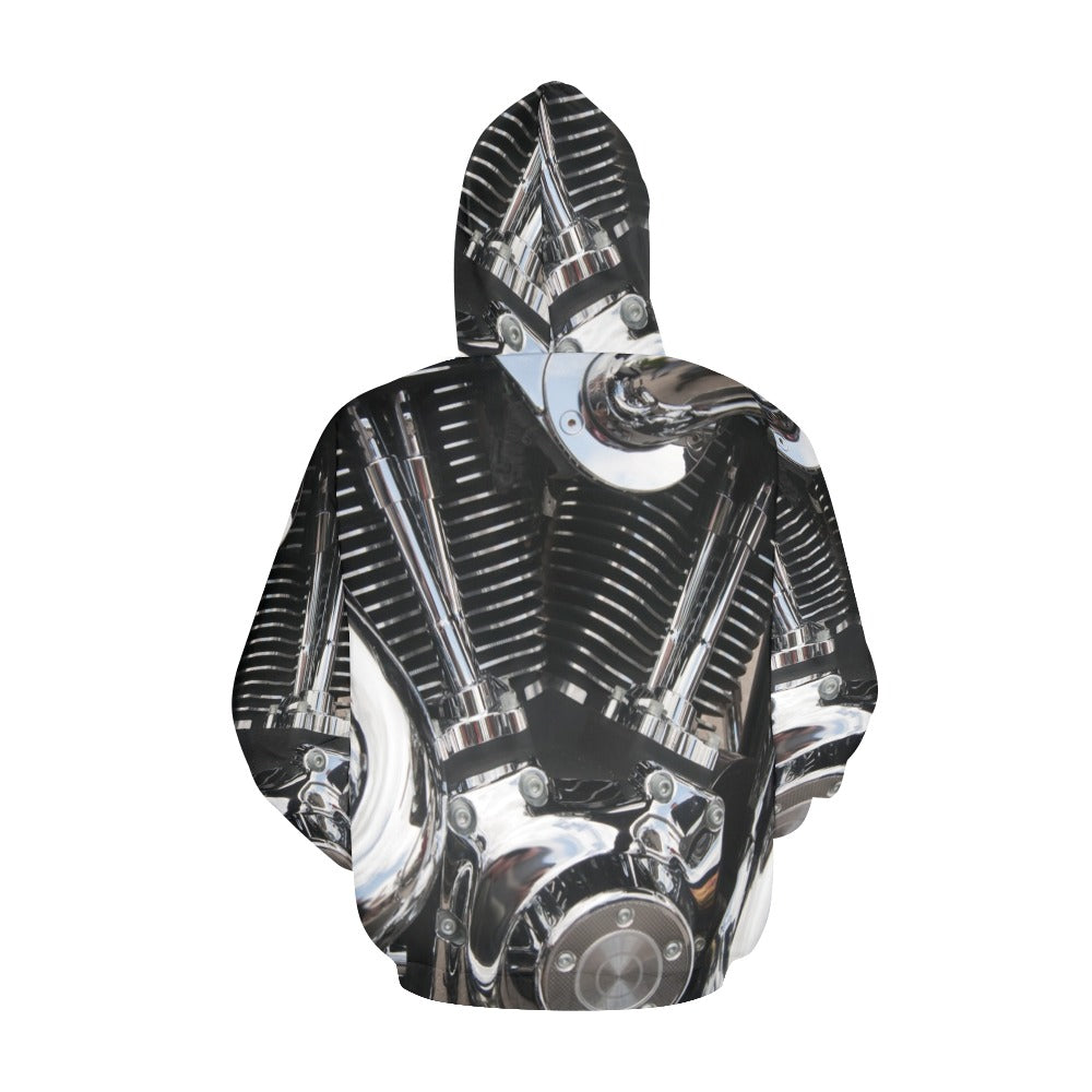 Motorcycle Engine Close Up Biker All Over Print Hoodie