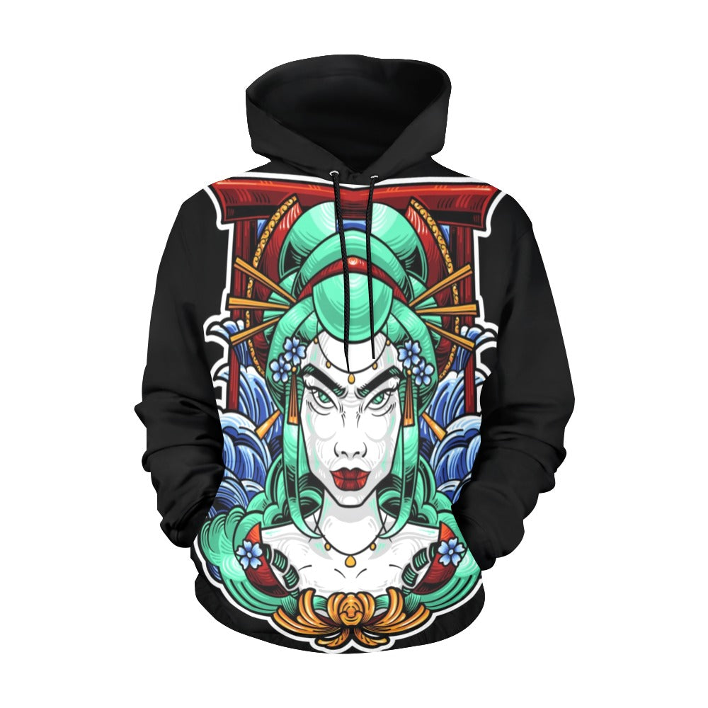 Geisha Japanese Illustration Style All Over Print Hoodie