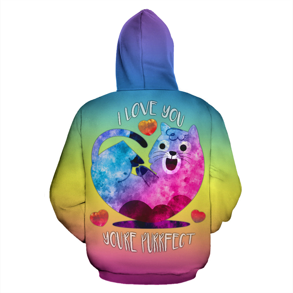 I Love You You're Purrfect All Over Print for Cat Lovers Hoodie