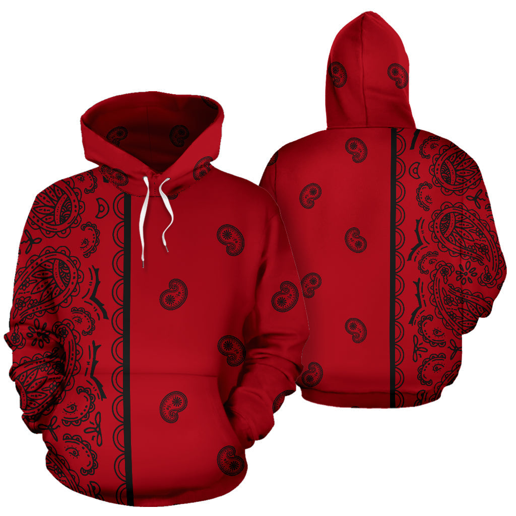 Asymmetrical Red and Black Bandana Pullover Hoodie